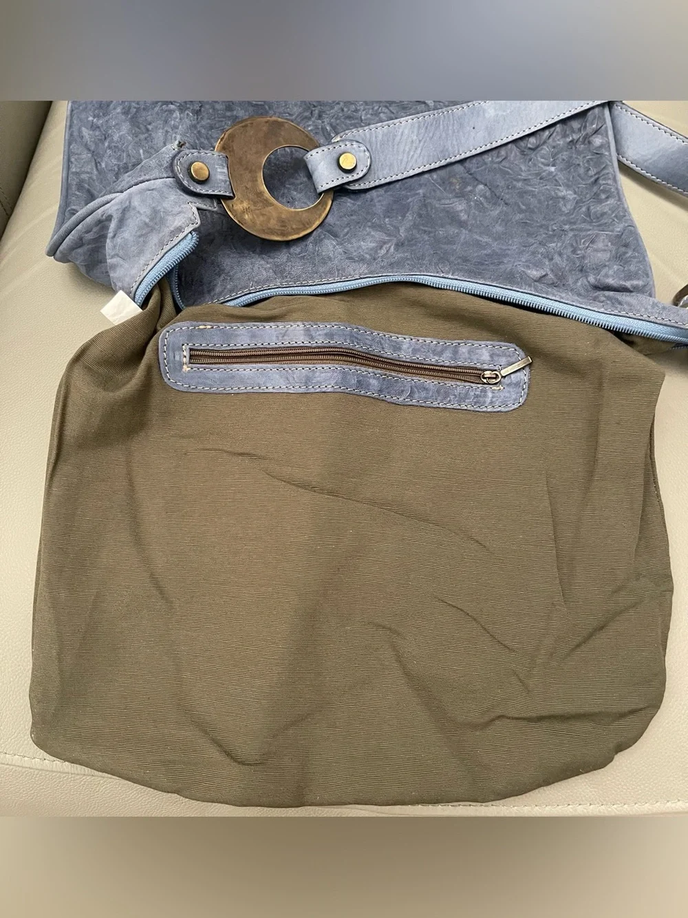 VTG Y2K LUPE Blue Distressed Argentine Cowhide Leather Hobo Bag w/Front Pockets